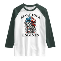 Checkered American Flag Racing Raglan Shirt Start Your Engines Race Car - Wonder Print Shop