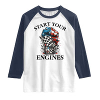 Checkered American Flag Racing Raglan Shirt Start Your Engines Race Car - Wonder Print Shop