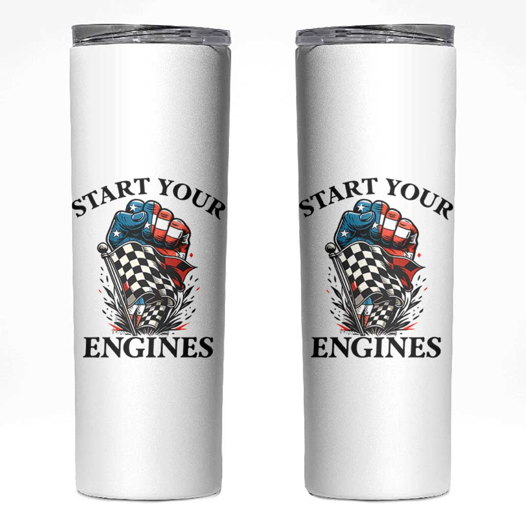 Checkered American Flag Racing Skinny Tumbler Start Your Engines Race Car