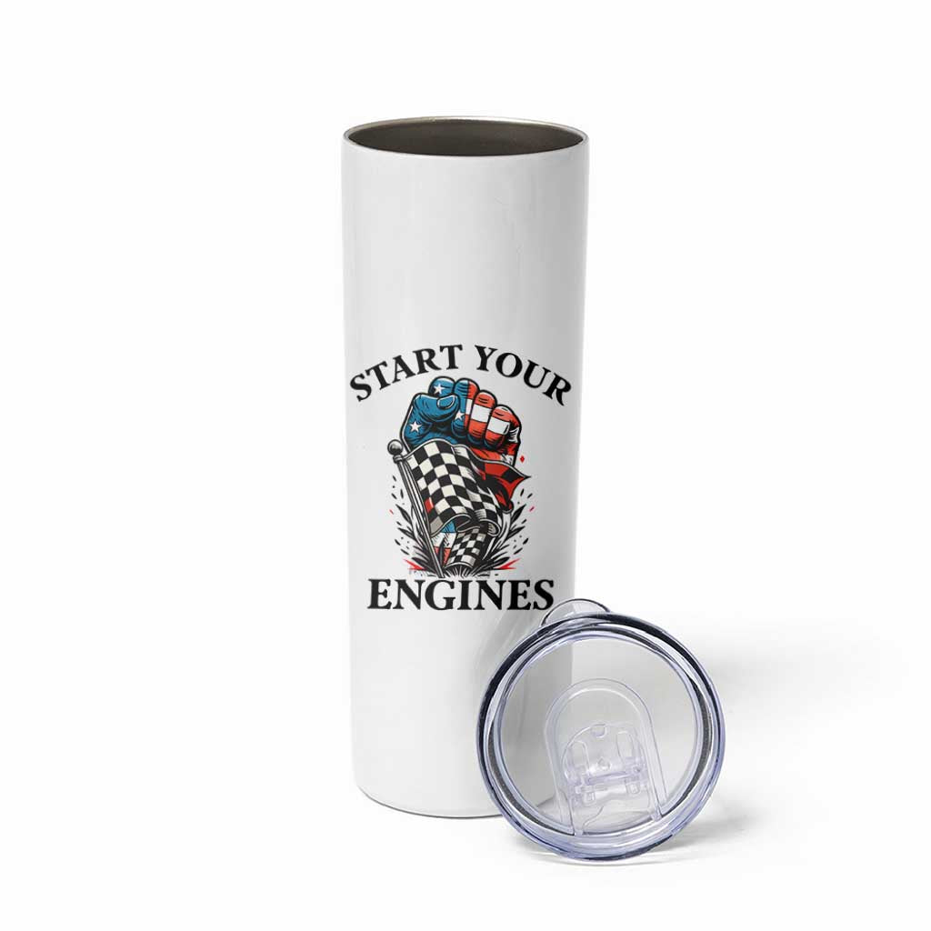 Checkered American Flag Racing Skinny Tumbler Start Your Engines Race Car
