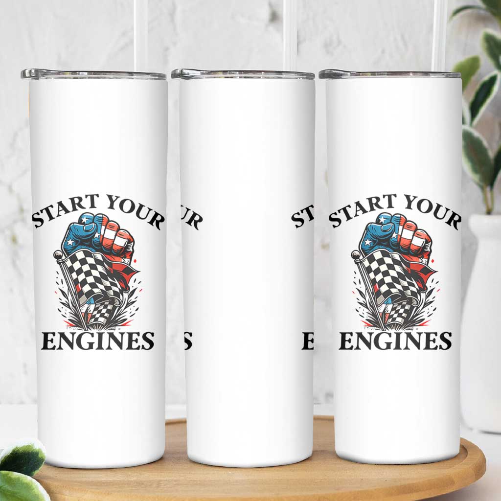 Checkered American Flag Racing Skinny Tumbler Start Your Engines Race Car
