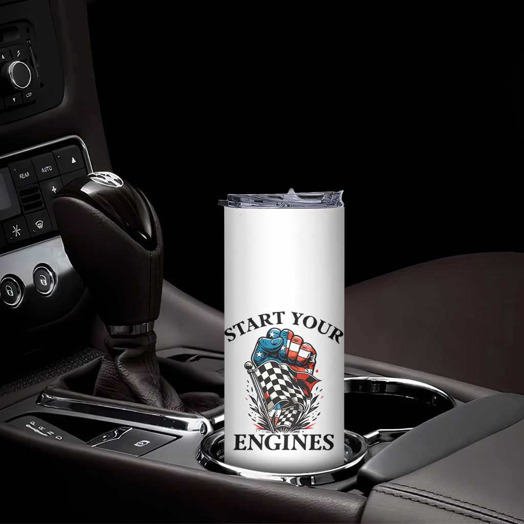 Checkered American Flag Racing Skinny Tumbler Start Your Engines Race Car
