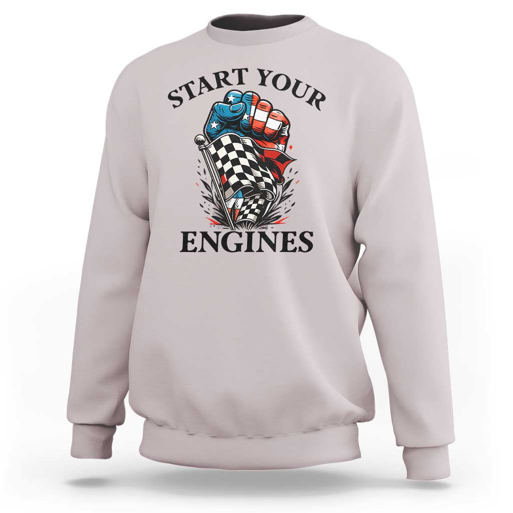 Checkered American Flag Racing Sweatshirt Start Your Engines Race Car - Wonder Print Shop