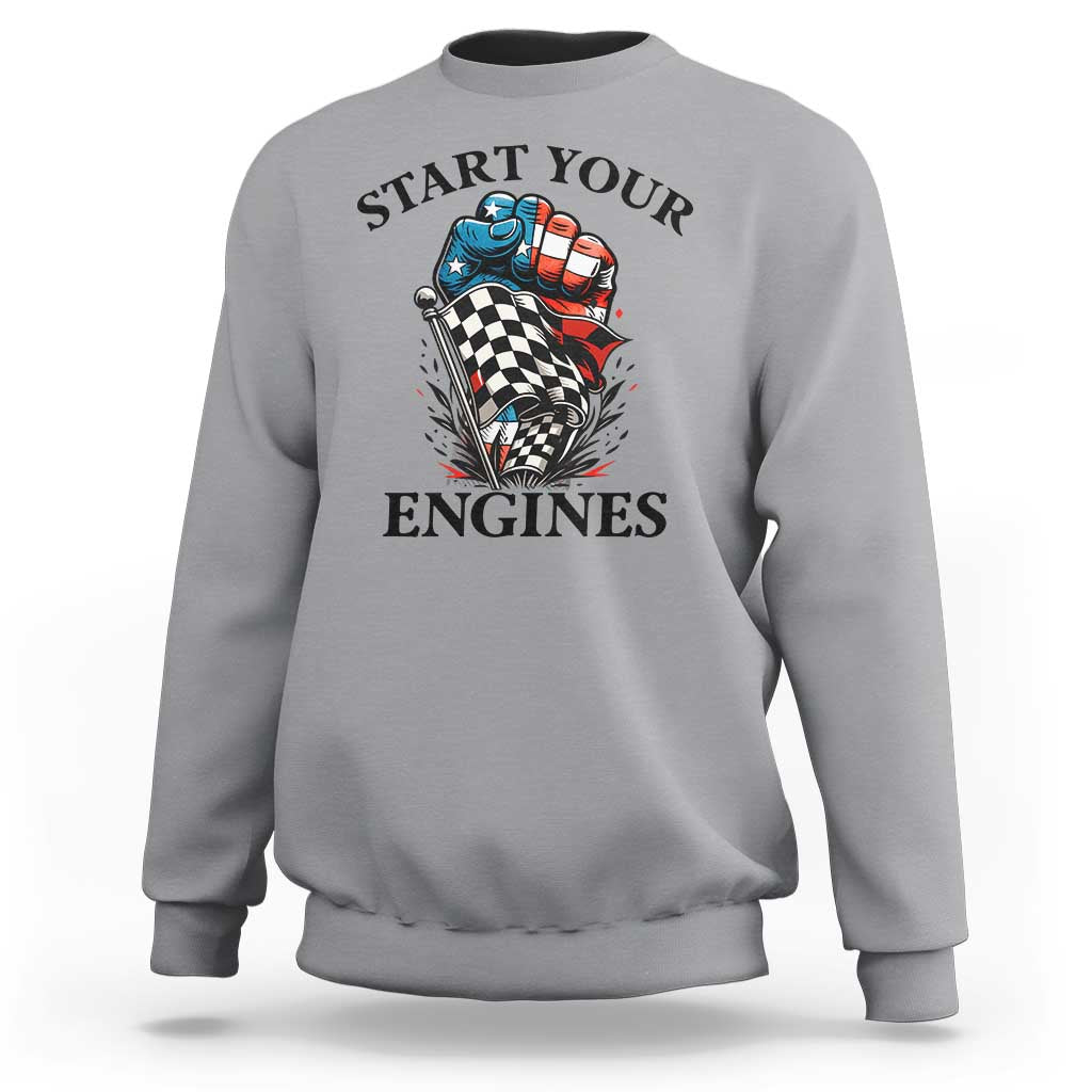 Checkered American Flag Racing Sweatshirt Start Your Engines Race Car - Wonder Print Shop