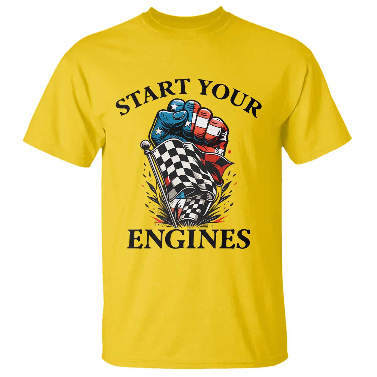 Checkered American Flag Racing T Shirt Start Your Engines Race Car - Wonder Print Shop