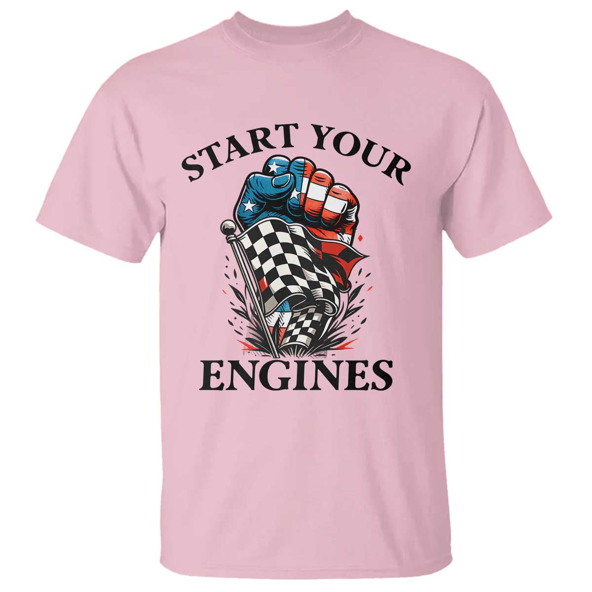 Checkered American Flag Racing T Shirt Start Your Engines Race Car - Wonder Print Shop