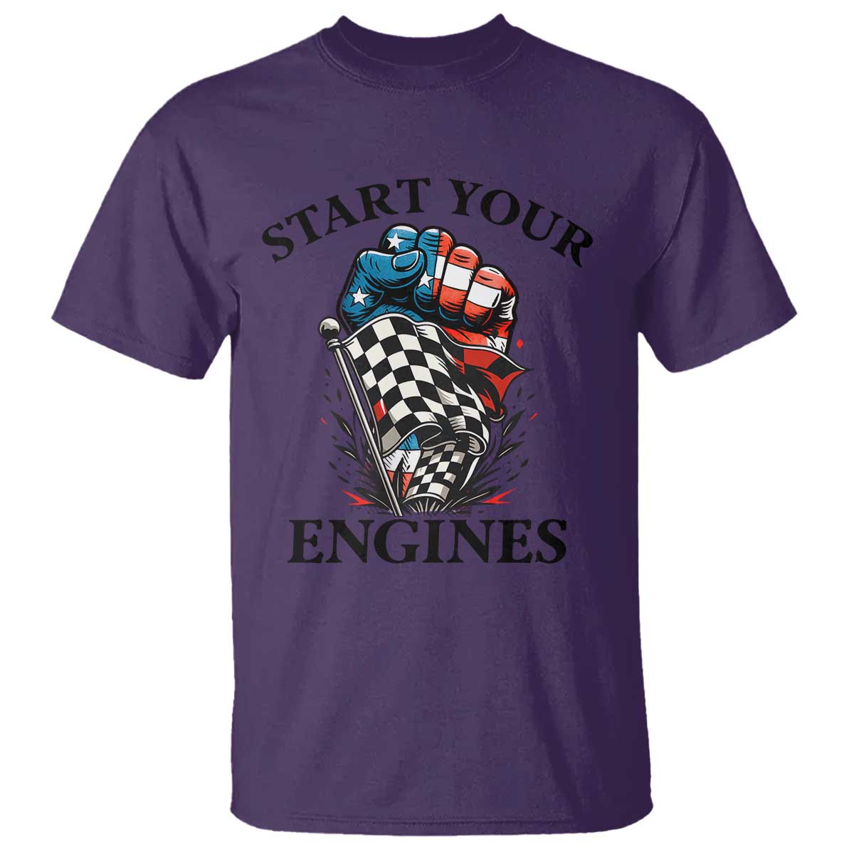 Checkered American Flag Racing T Shirt Start Your Engines Race Car - Wonder Print Shop