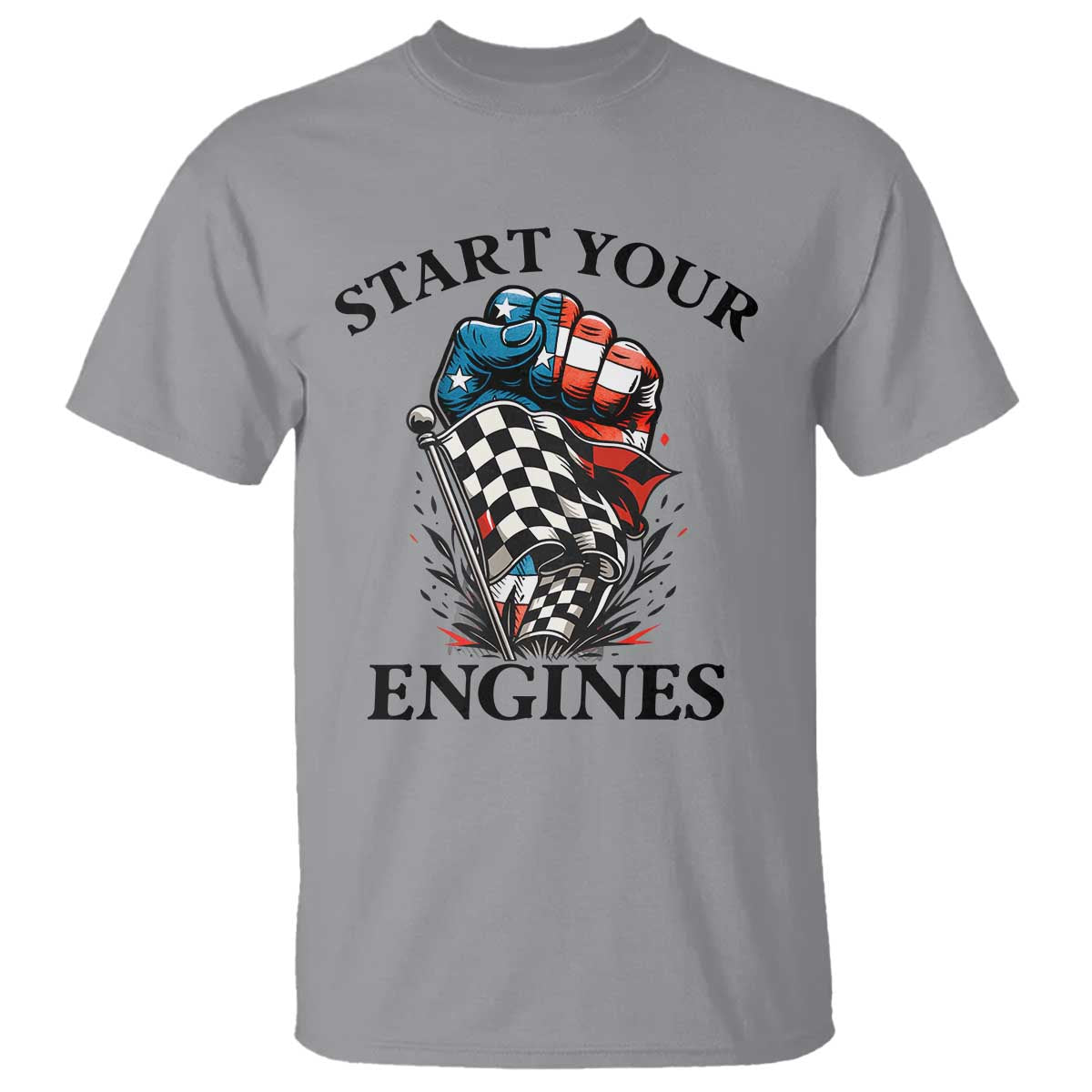 Checkered American Flag Racing T Shirt Start Your Engines Race Car - Wonder Print Shop