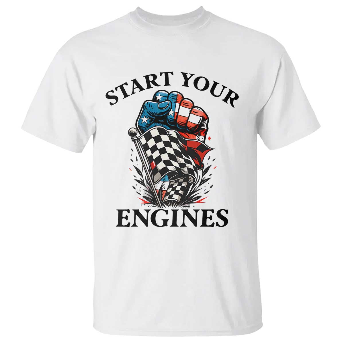 Checkered American Flag Racing T Shirt Start Your Engines Race Car - Wonder Print Shop