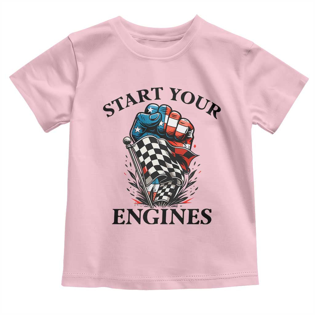 Checkered American Flag Racing Toddler T Shirt Start Your Engines Race Car - Wonder Print Shop