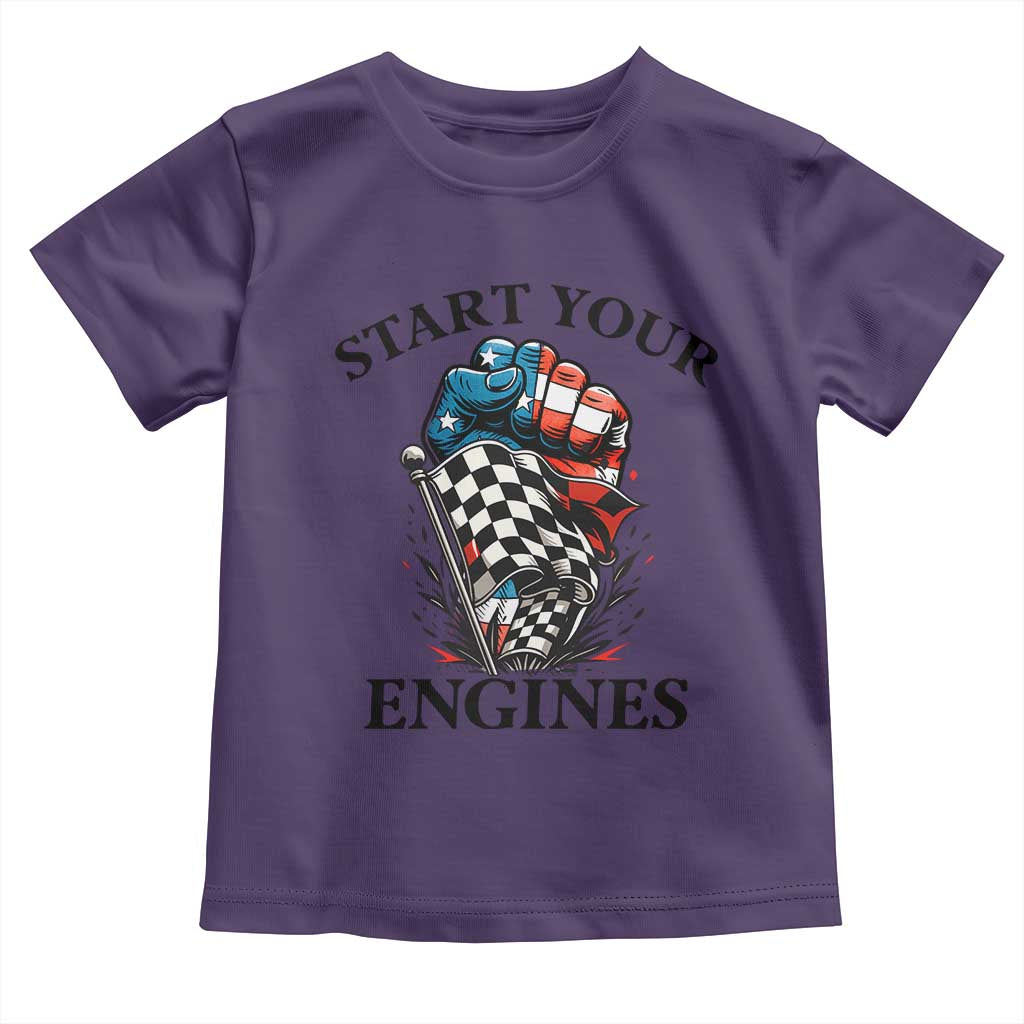 Checkered American Flag Racing Toddler T Shirt Start Your Engines Race Car - Wonder Print Shop