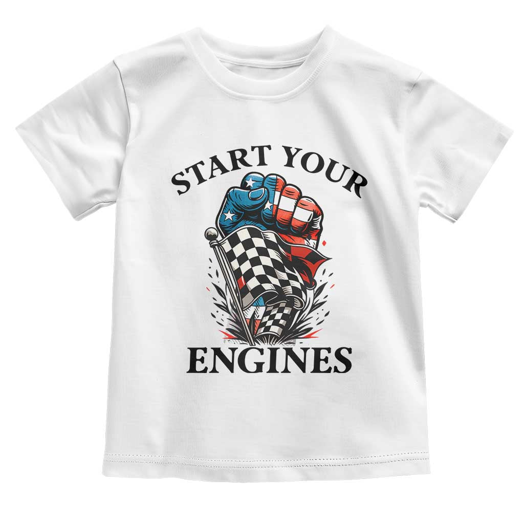 Checkered American Flag Racing Toddler T Shirt Start Your Engines Race Car - Wonder Print Shop
