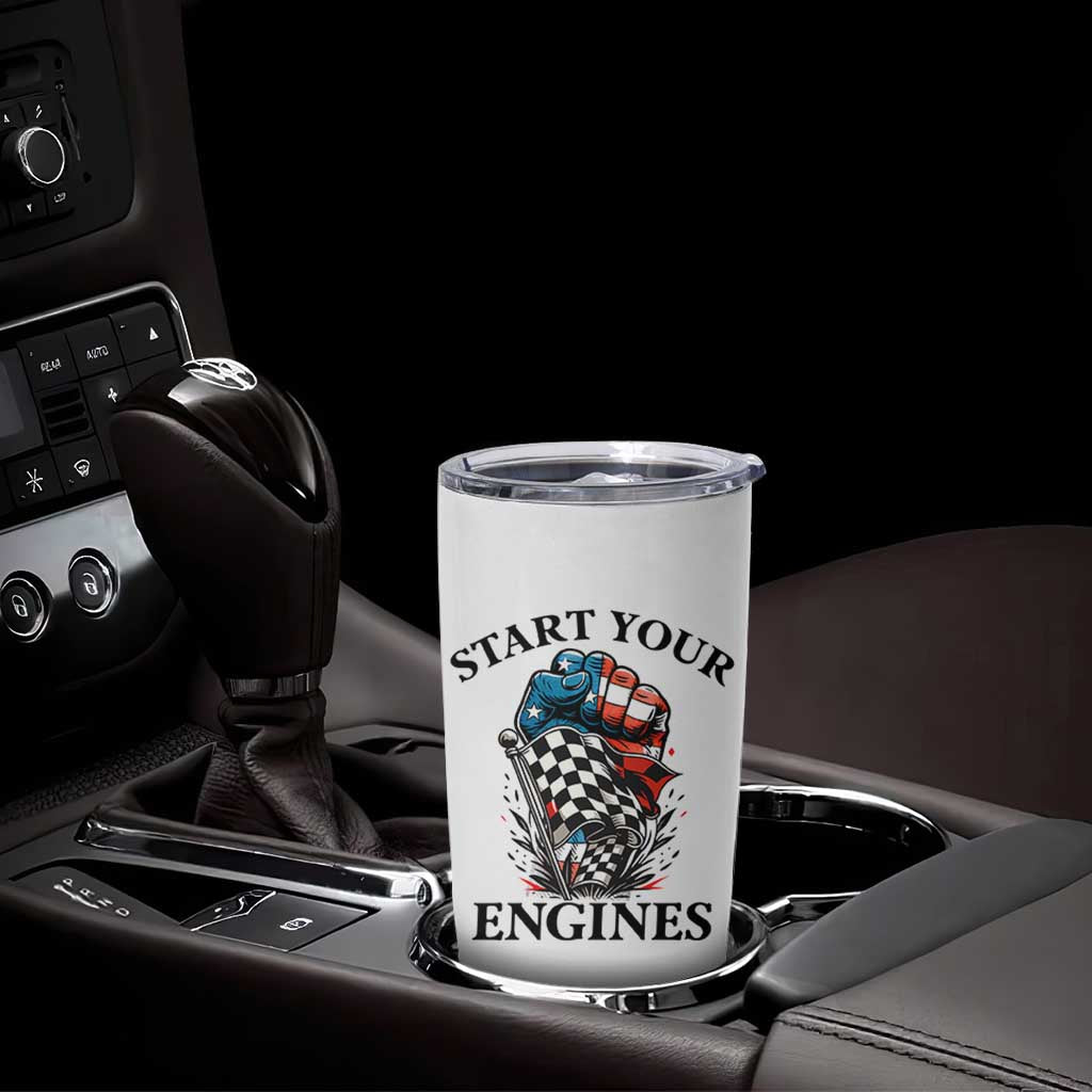 Checkered American Flag Racing Tumbler Cup Start Your Engines Race Car