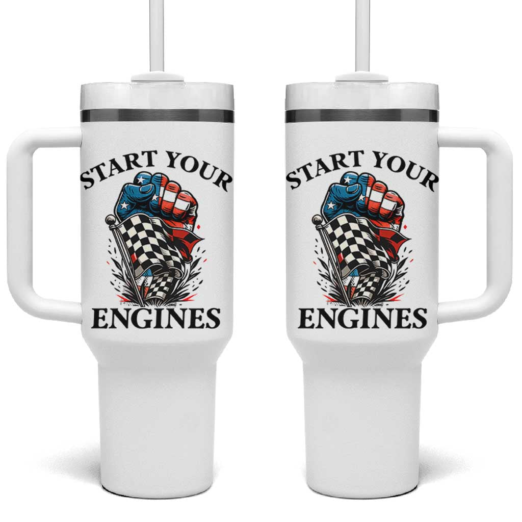 Checkered American Flag Racing Tumbler With Handle Start Your Engines Race Car