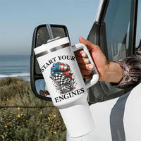 Checkered American Flag Racing Tumbler With Handle Start Your Engines Race Car