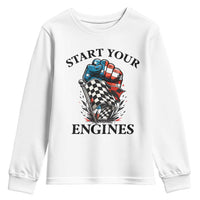 Checkered American Flag Racing Youth Sweatshirt Start Your Engines Race Car - Wonder Print Shop