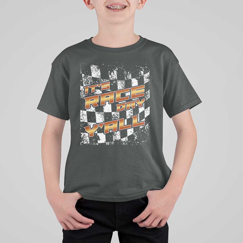 Racing Checkered Flag T Shirt For Kid It Is Race Day Y'all Dirt Track - Wonder Print Shop