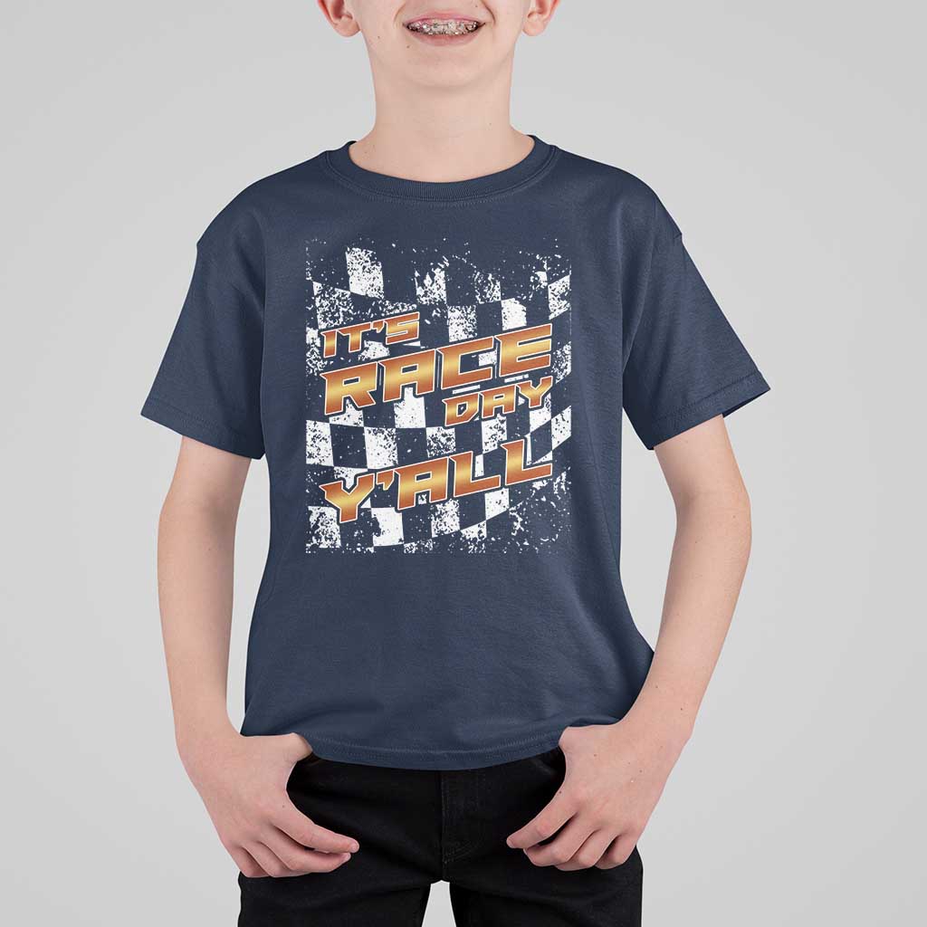 Racing Checkered Flag T Shirt For Kid It Is Race Day Y'all Dirt Track - Wonder Print Shop