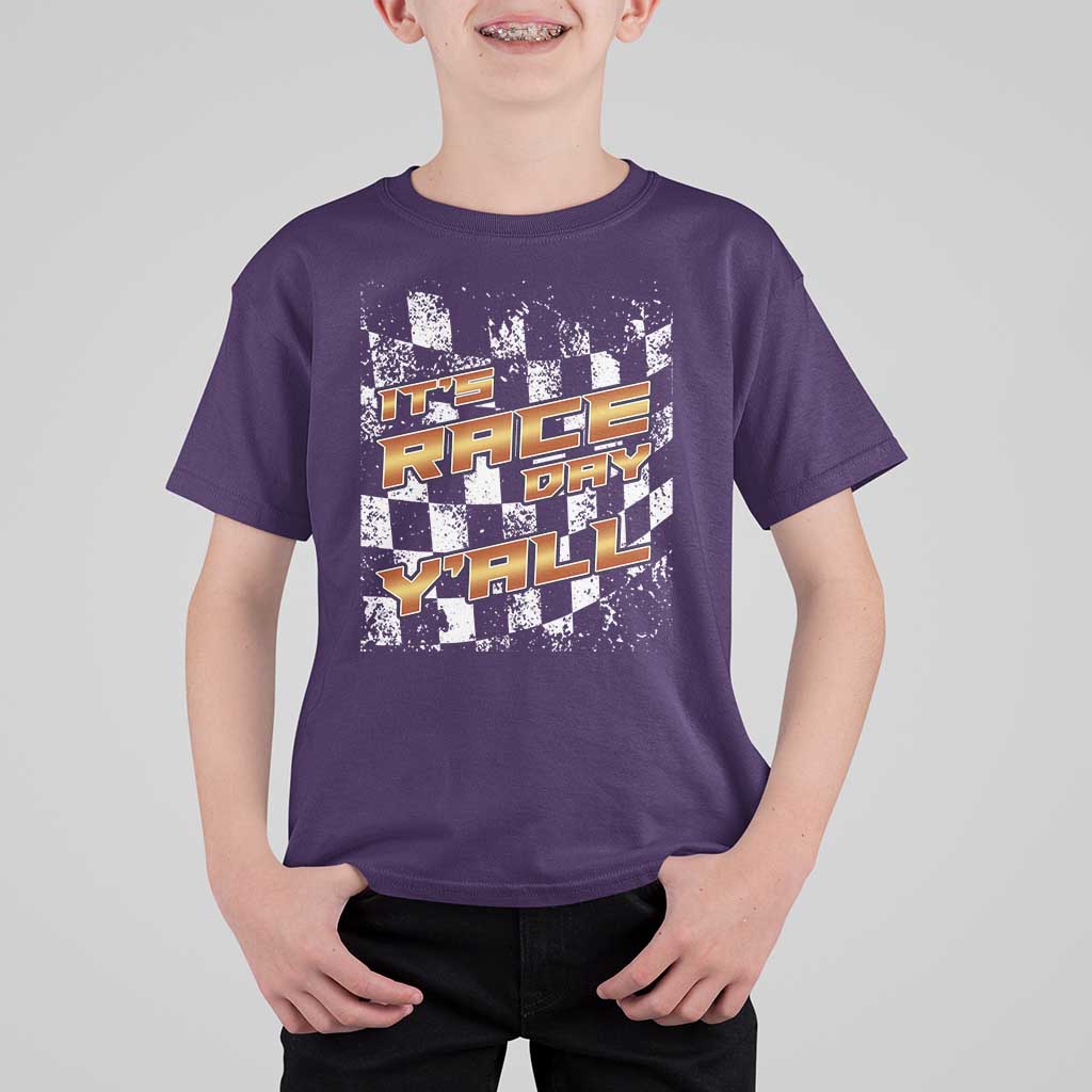 Racing Checkered Flag T Shirt For Kid It Is Race Day Y'all Dirt Track - Wonder Print Shop