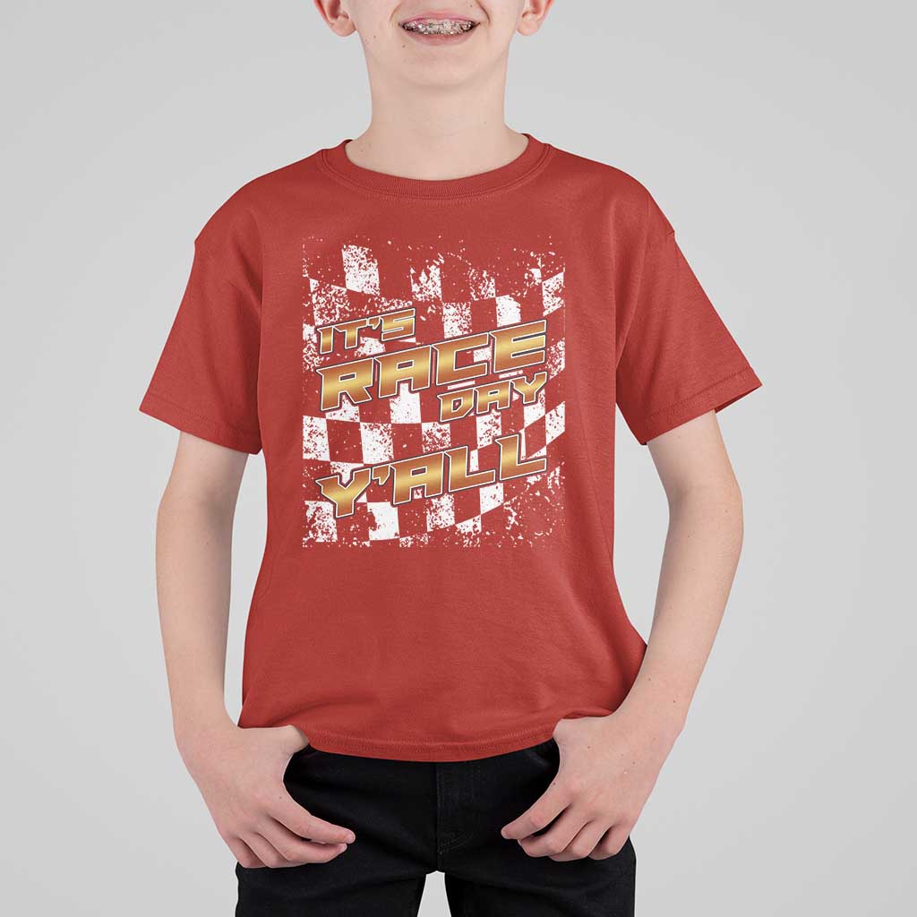 Racing Checkered Flag T Shirt For Kid It Is Race Day Y'all Dirt Track - Wonder Print Shop
