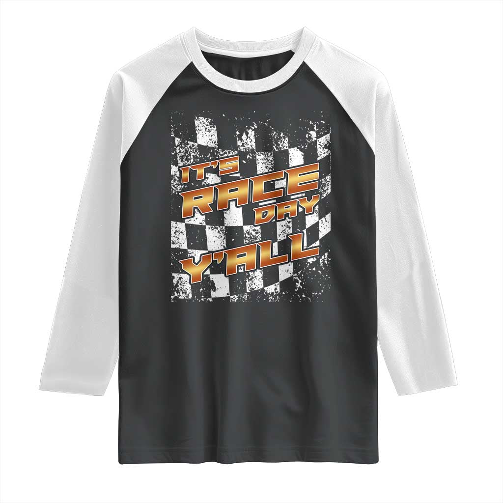 Racing Checkered Flag Raglan Shirt It Is Race Day Y'all Dirt Track - Wonder Print Shop