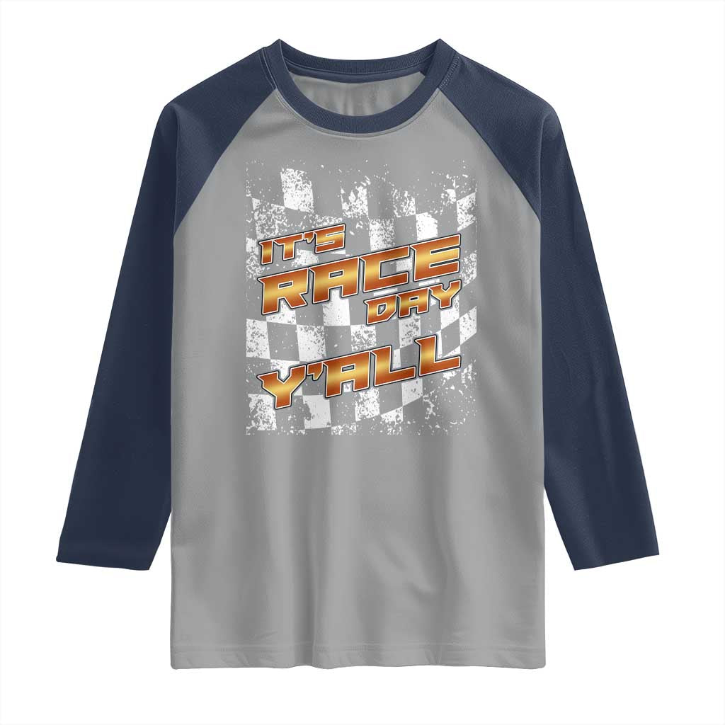 Racing Checkered Flag Raglan Shirt It Is Race Day Y'all Dirt Track - Wonder Print Shop