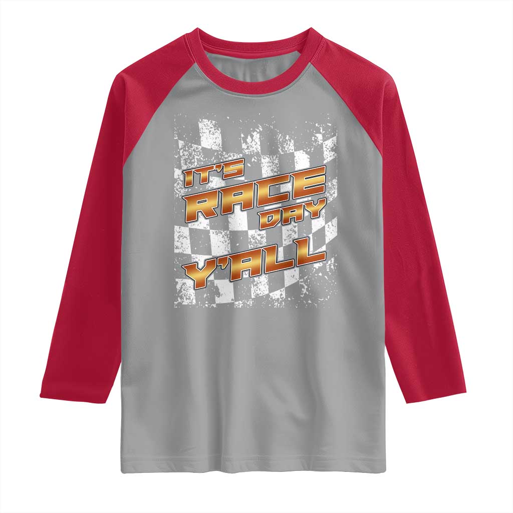 Racing Checkered Flag Raglan Shirt It Is Race Day Y'all Dirt Track - Wonder Print Shop
