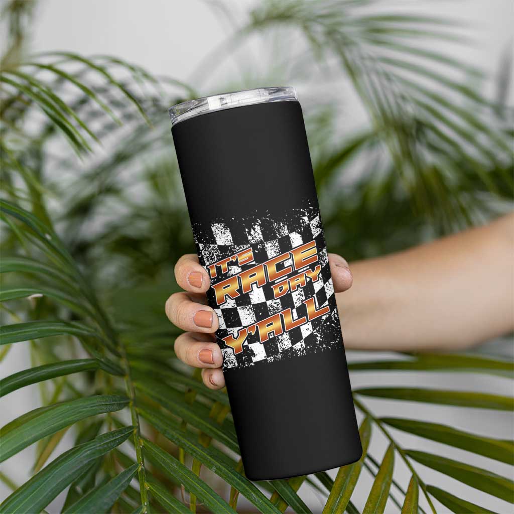 Racing Checkered Flag Skinny Tumbler It Is Race Day Y'all Dirt Track