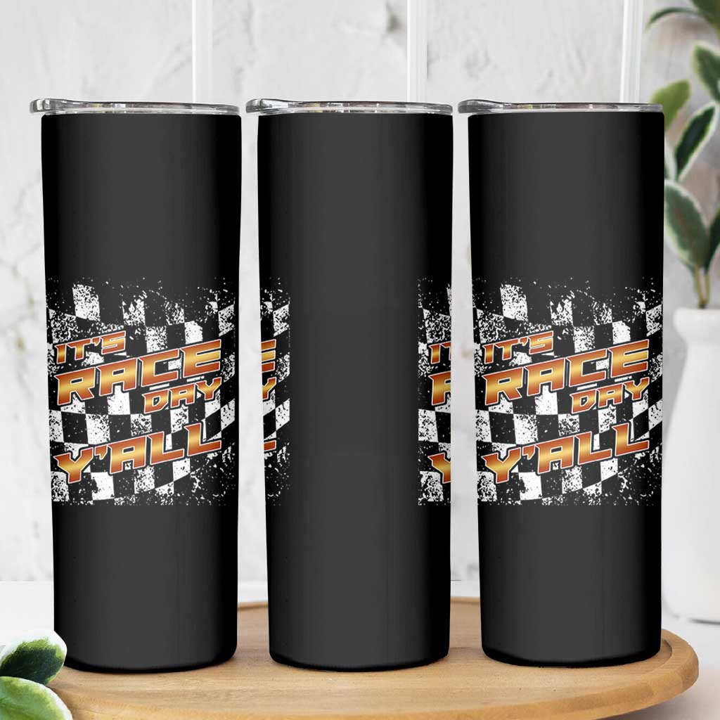 Racing Checkered Flag Skinny Tumbler It Is Race Day Y'all Dirt Track