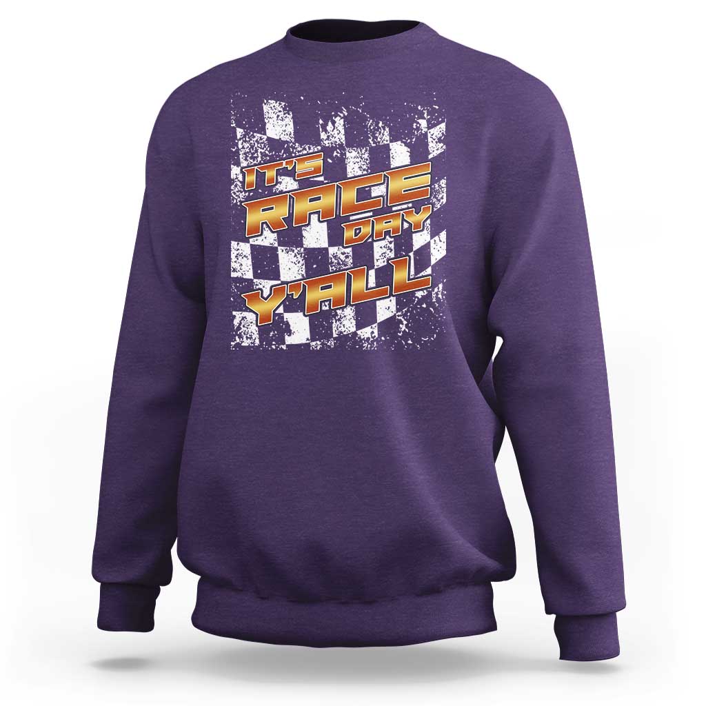 Racing Checkered Flag Sweatshirt It Is Race Day Y'all Dirt Track - Wonder Print Shop
