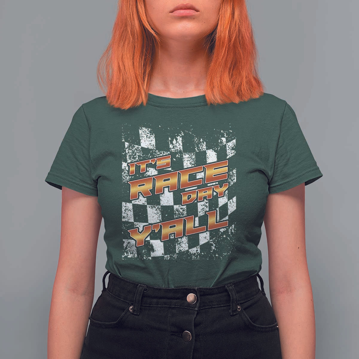 Racing Checkered Flag T Shirt For Women It Is Race Day Y'all Dirt Track - Wonder Print Shop