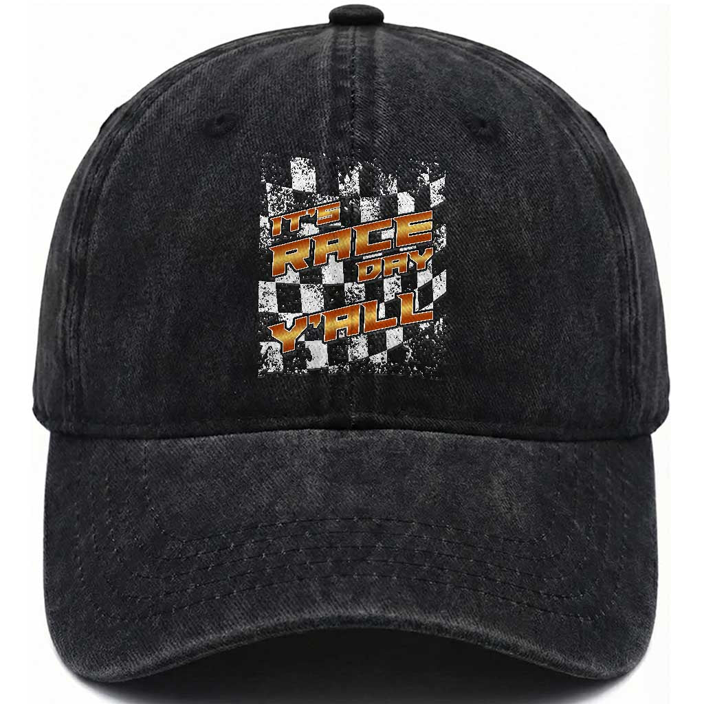 Racing Checkered Flag Washed Cotton Baseball Cap It Is Race Day Y'all Dirt Track