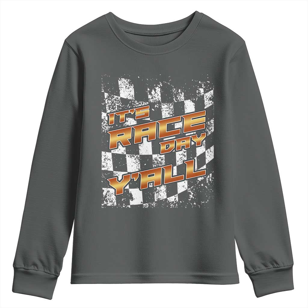 Racing Checkered Flag Youth Sweatshirt It Is Race Day Y'all Dirt Track - Wonder Print Shop