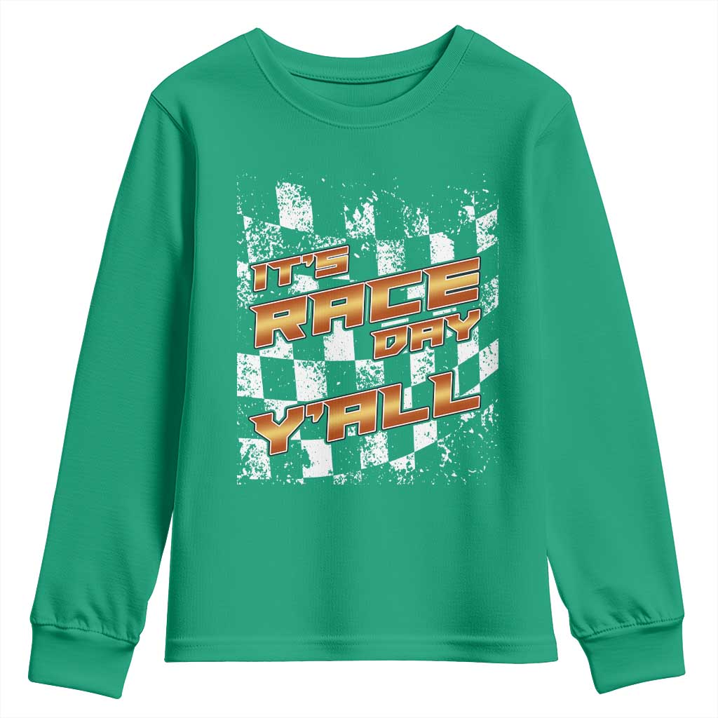 Racing Checkered Flag Youth Sweatshirt It Is Race Day Y'all Dirt Track - Wonder Print Shop
