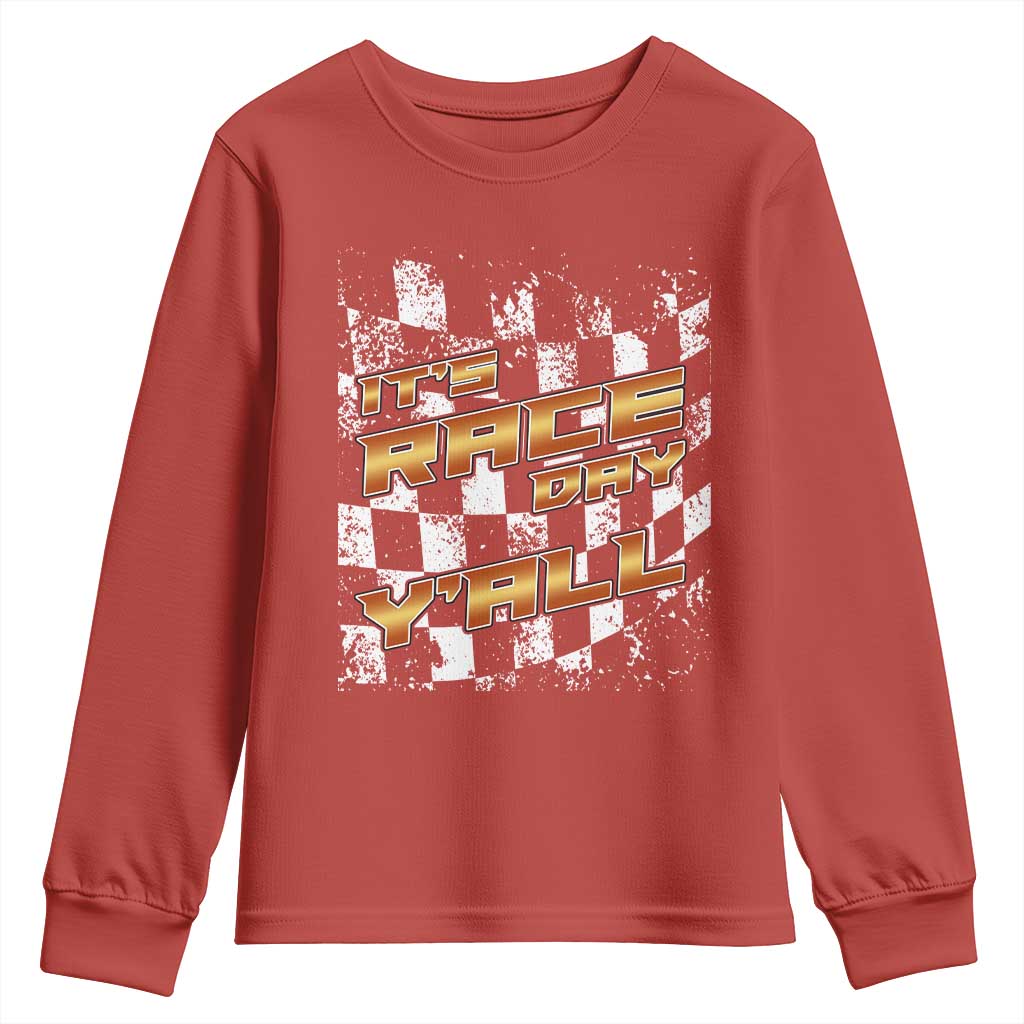 Racing Checkered Flag Youth Sweatshirt It Is Race Day Y'all Dirt Track - Wonder Print Shop