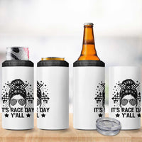 Racing Checkered Flag Messy Bun Race Day 4 in 1 Can Cooler Tumbler