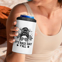 Racing Checkered Flag Messy Bun Race Day 4 in 1 Can Cooler Tumbler