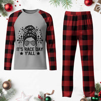 Racing Checkered Flag Messy Bun Race Day Plaid Pajama Set - Wonder Print Shop