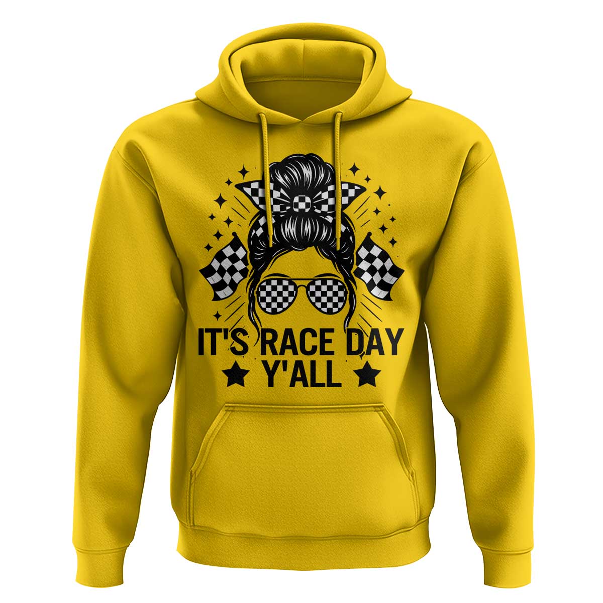Racing Checkered Flag Messy Bun Race Day Hoodie - Wonder Print Shop