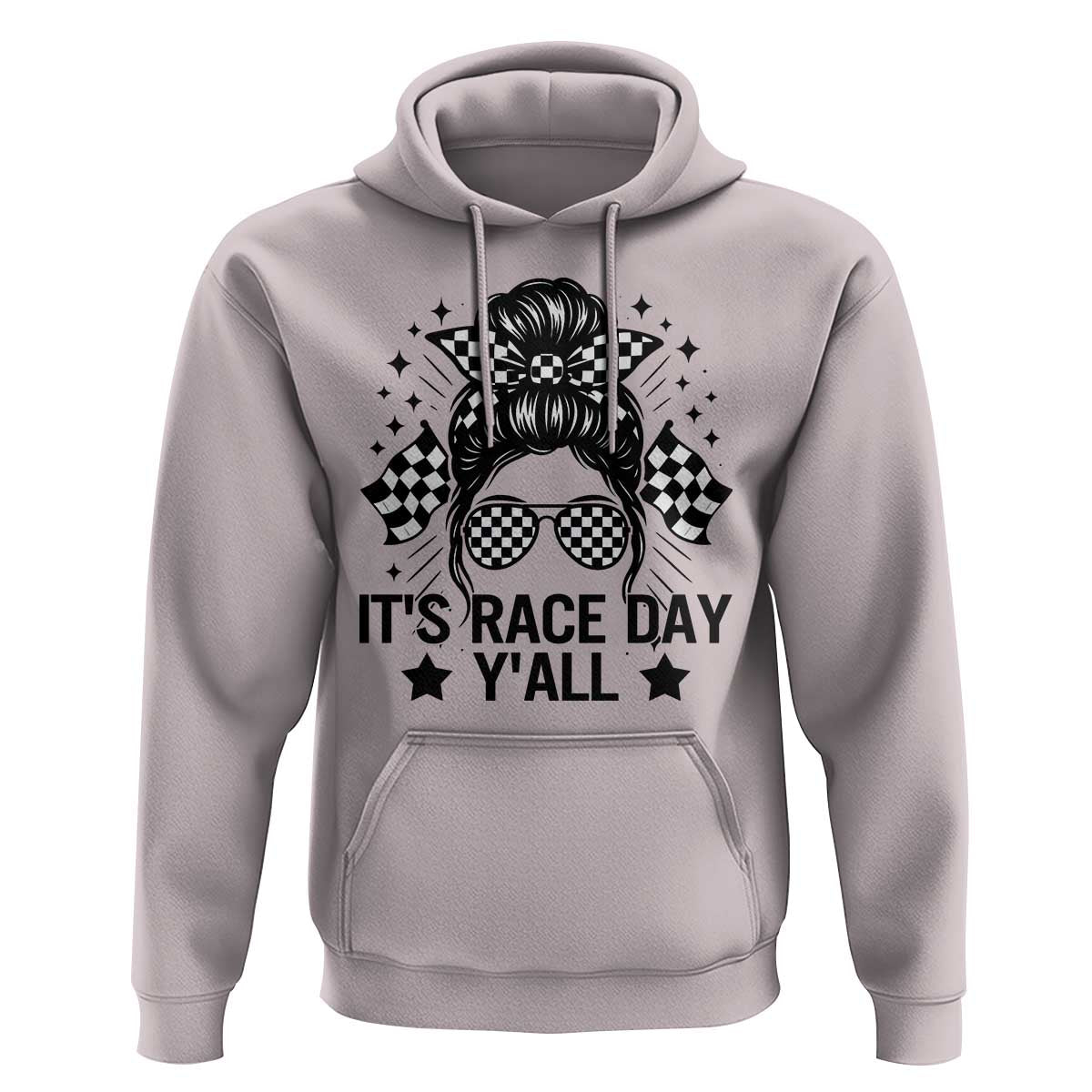Racing Checkered Flag Messy Bun Race Day Hoodie - Wonder Print Shop