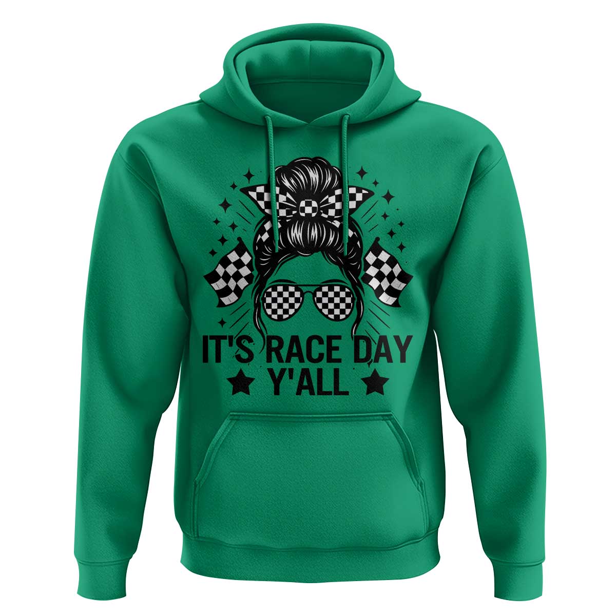 Racing Checkered Flag Messy Bun Race Day Hoodie - Wonder Print Shop