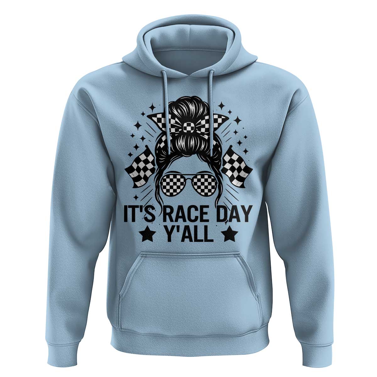 Racing Checkered Flag Messy Bun Race Day Hoodie - Wonder Print Shop