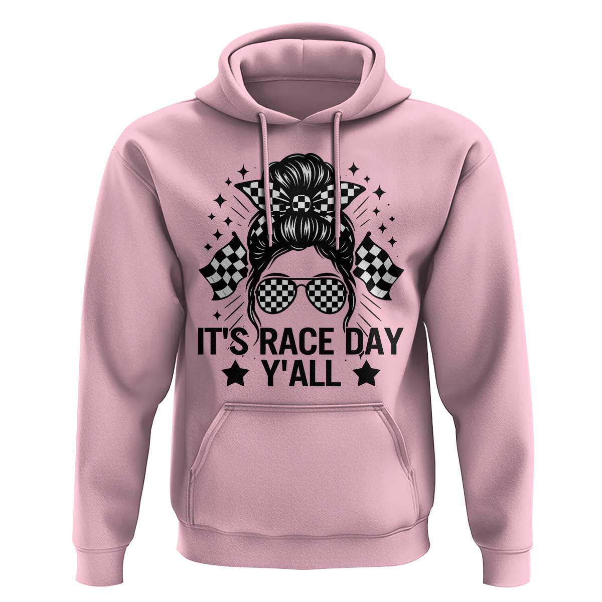 Racing Checkered Flag Messy Bun Race Day Hoodie - Wonder Print Shop