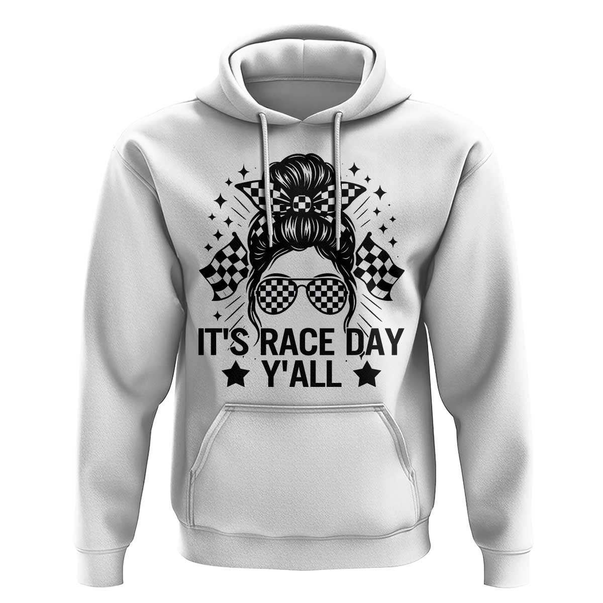Racing Checkered Flag Messy Bun Race Day Hoodie - Wonder Print Shop
