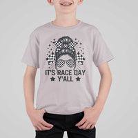 Racing Checkered Flag Messy Bun Race Day T Shirt For Kid - Wonder Print Shop