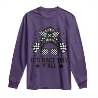Racing Checkered Flag Messy Bun Race Day Long Sleeve Shirt - Wonder Print Shop