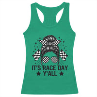 Racing Checkered Flag Messy Bun Race Day Racerback Tank Top - Wonder Print Shop