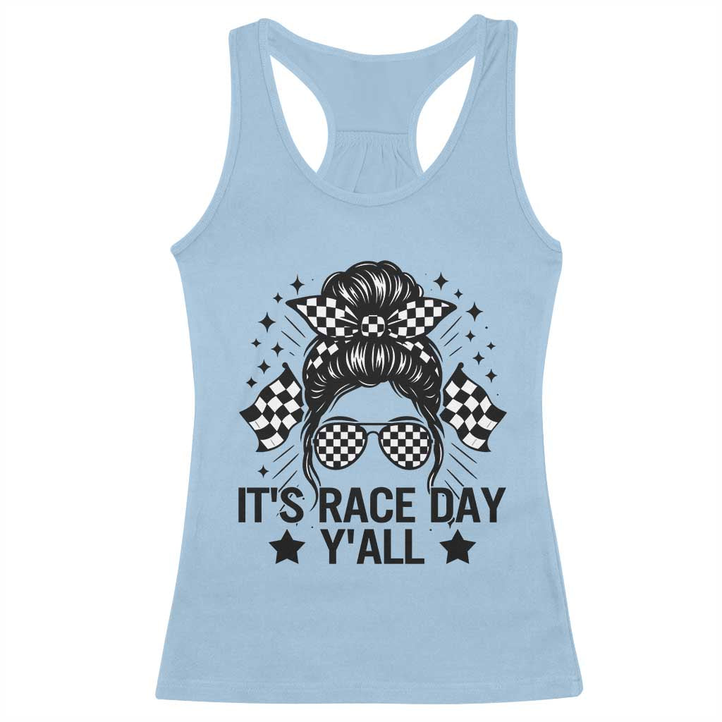 Racing Checkered Flag Messy Bun Race Day Racerback Tank Top - Wonder Print Shop