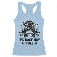 Racing Checkered Flag Messy Bun Race Day Racerback Tank Top - Wonder Print Shop