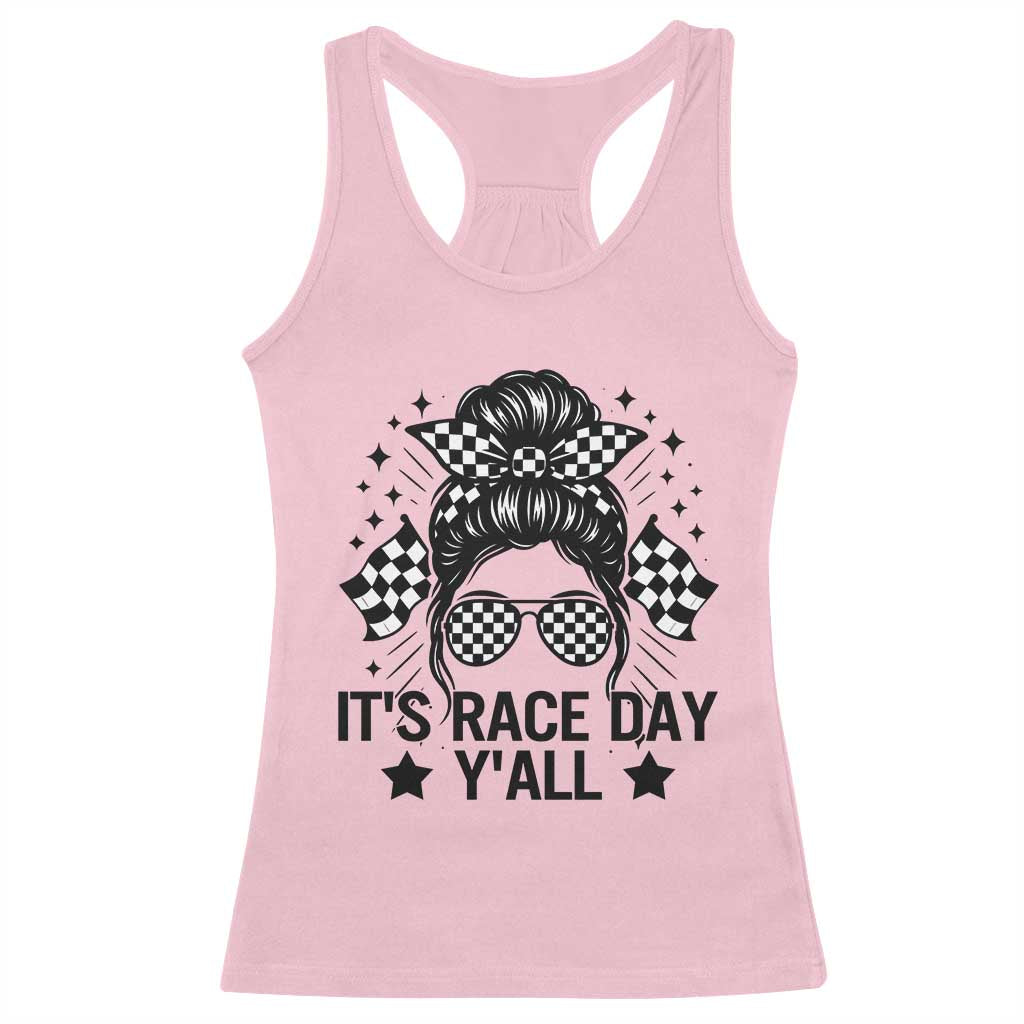 Racing Checkered Flag Messy Bun Race Day Racerback Tank Top - Wonder Print Shop